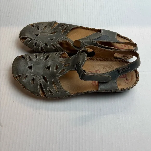 Pikolinos Leather Cutout Slingback Sandals EU 41 Gray Green Comfort Walking Shoe - Picture 4 of 12